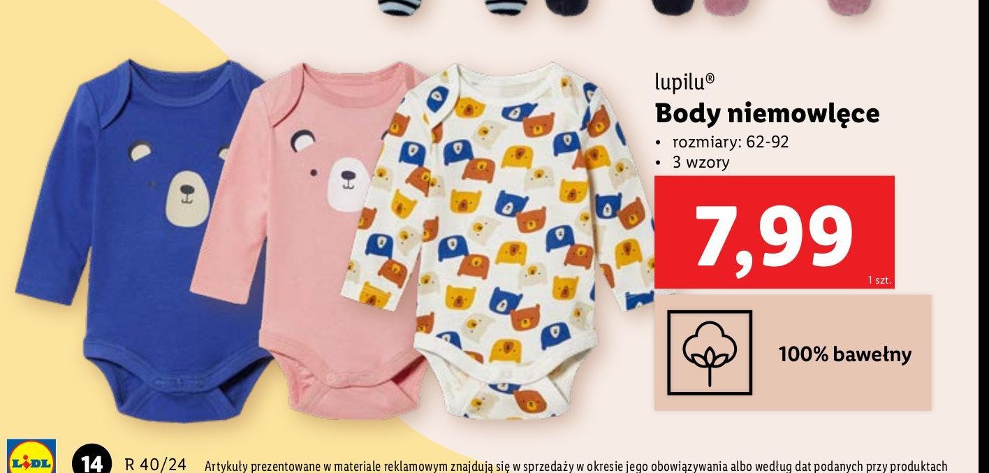 Body niemowlęcy z bawełny 62-92 Lupilu promocja