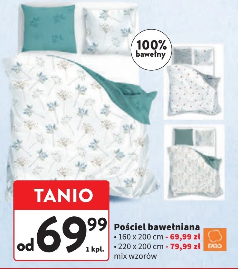 Komplet pościeli bawełnianej 2 x 70 x 80 cm + 160 x 200 cm promocja w Intermarche