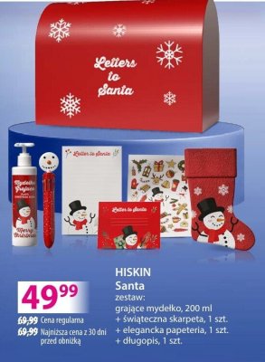 Zestaw HISKIN Santa oralące mydełko, 200 ml + świąteczna skarpeta, 1 szt. + elegancka papeteria, 1 szt. + długopis, 1 szt. promocja w Hebe