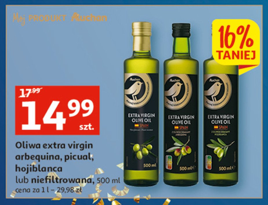 Oliwa z oliwek extra virgin niefiltrowana Auchan promocja