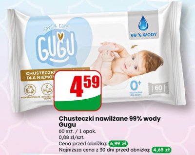 Chusteczki nawilżane 99% wody  promocja w Dino