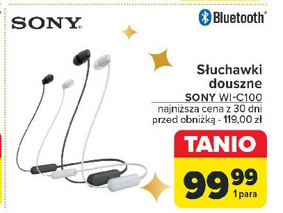 Słuchawki wi-c100 białe Sony promocja w Carrefour