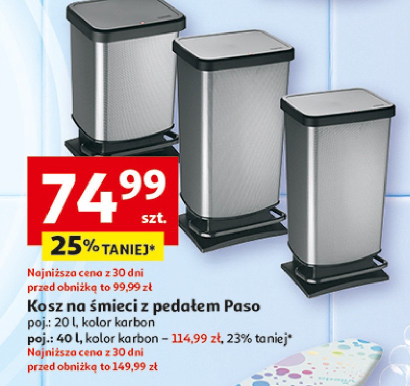 Kosz na śmieci z pedałem 40 l szary Paso promocja