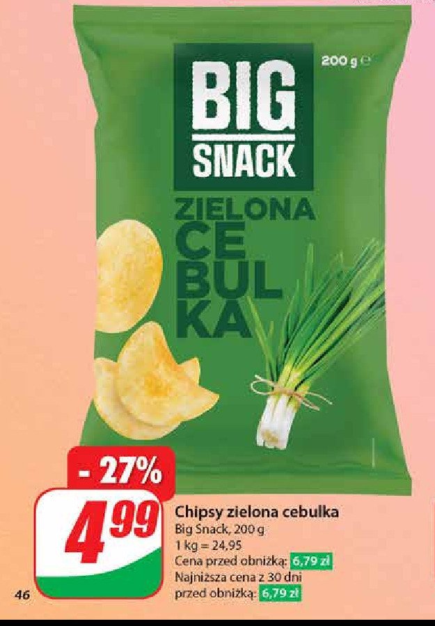 Chipsy zielona cebulka Big snack promocja w Dino