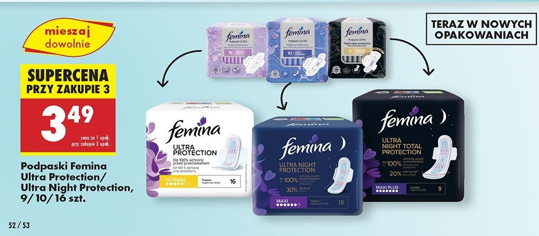 Podpaski night total protection Femina ultra promocja w Biedronka