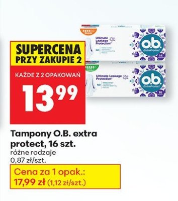 Tampony extra protect, 16 szt. różne rodzaje O.B. promocja w Biedronka