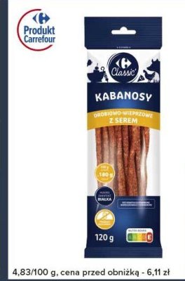 Kabanosy drobiowo-wieprzowe z serem Carrefour Classic promocja w Globi