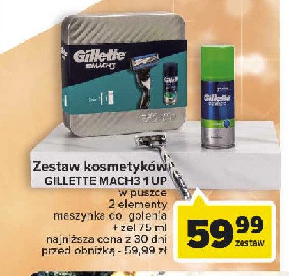 Zestaw w pudełku żel do golenia series 3x sensitive 75 ml + maszynka do golenia mach3 start + 3 wkłady do maszynki Gillette zestaw promocja