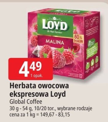 Herbata owocowa ekspresowa Loyd Malina promocja w Leclerc