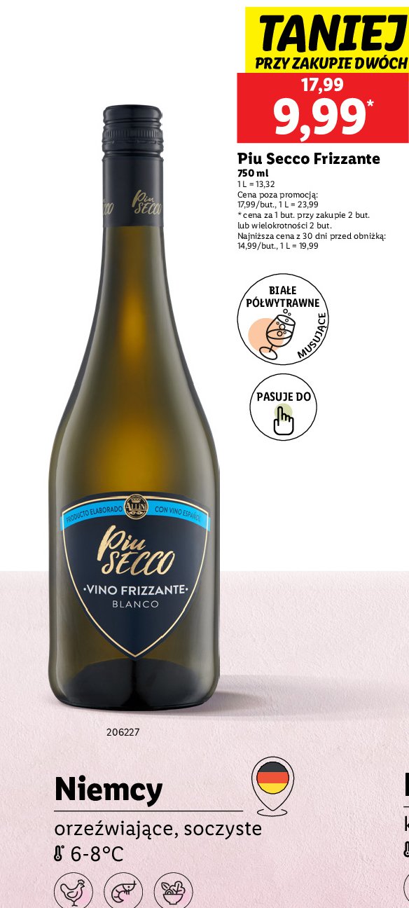 Wino Piu secco frizzante bianco promocja w Lidl