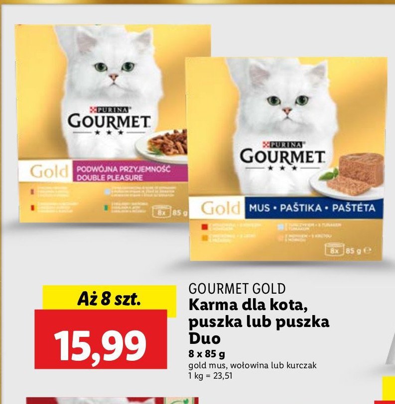 Karma dla kota tuńczyk + wątróbka + indyk + wołowina Purina gourmet gold promocja