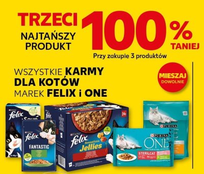 Wszystkie karmy dla kotów marek Felix i One TRZECIA -100% promocja w Kaufland