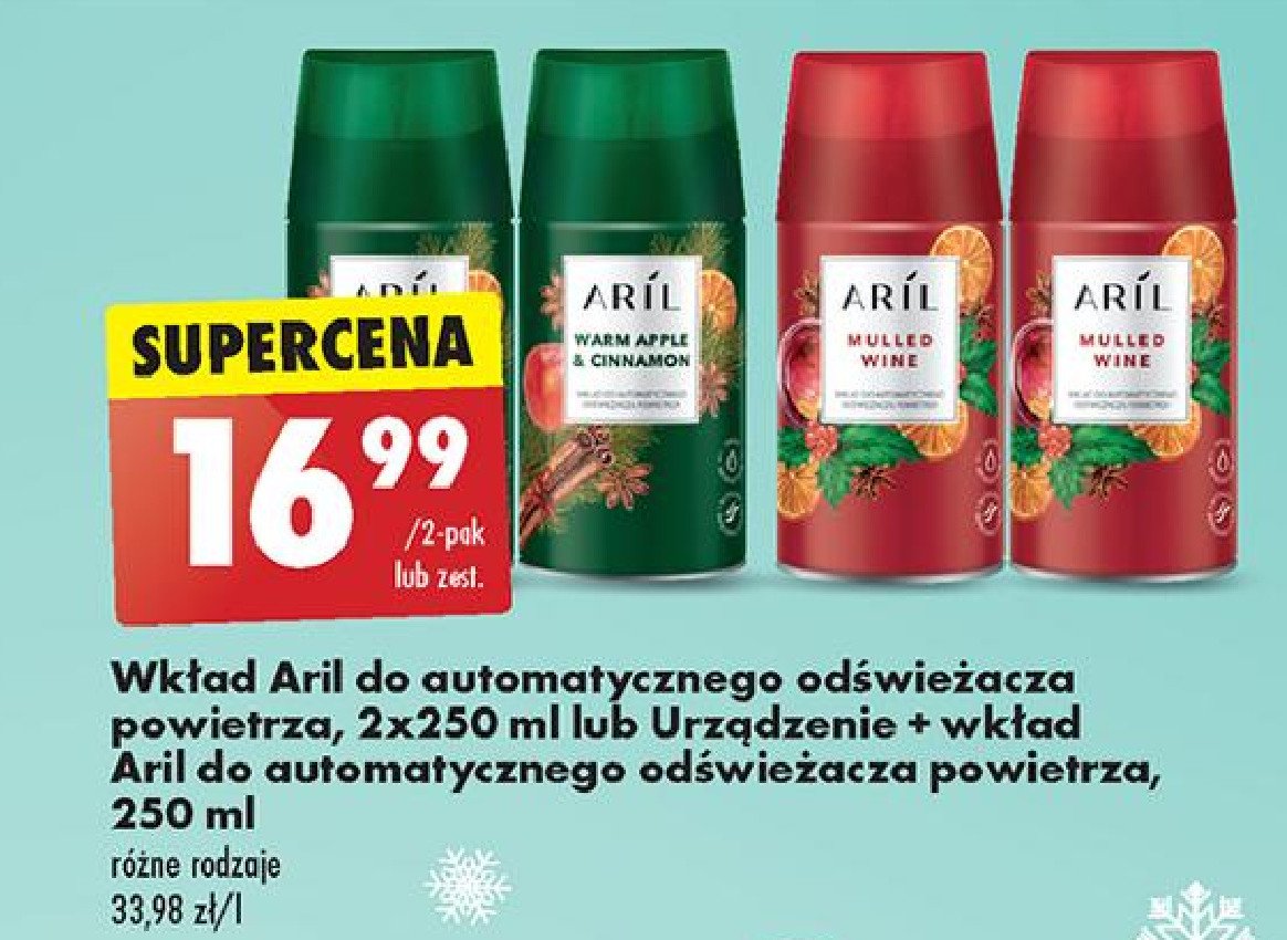 Odświeżacz powietrza + wkład warm apple & cinnamon Aril promocja w Biedronka