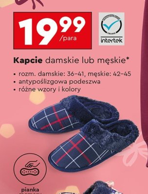 Kapcie damskie lub męskie promocja w Biedronka