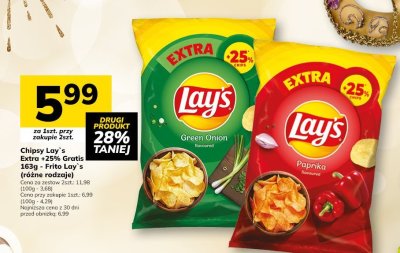 Chipsy Lay's Extra +25% Gratis 240-265g (różne rodzaje) promocja w Hitpol