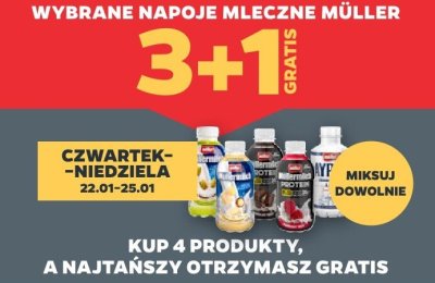 Napoje mleczne 3+1 GRATIS promocja w Netto
