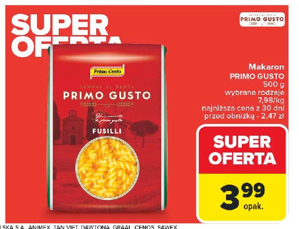 Makaron fusilli Melissa primo gusto promocja