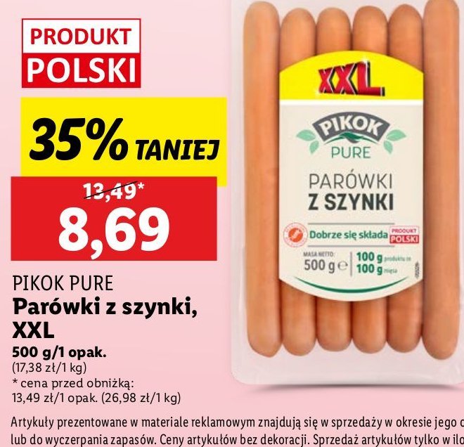 Parówki z szynki ekstra Pikok pure promocja w Lidl