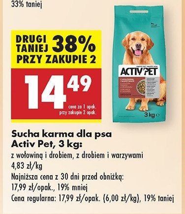 Karma dla psa z wołowiną i drobiem Activ pet promocja w Biedronka