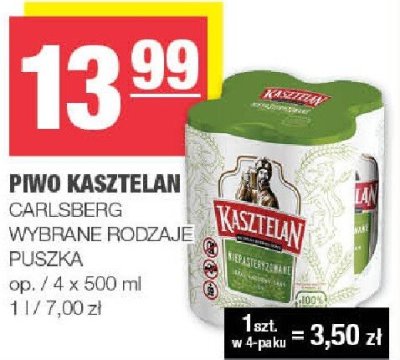 Piwo Kasztelan Carlsberg wybrane rodzaje puszka promocja w SPAR