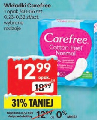 Wkładki higieniczne Carefree promocja w Delikatesy Centrum
