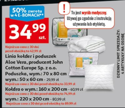 Linia kołder i poduszek Aloe Vera promocja w Auchan