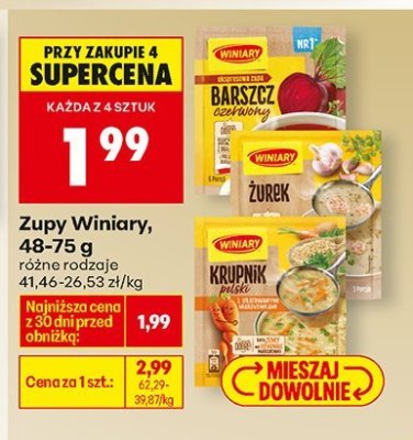 Zupy Winiary, 48-75 g, różne rodzaje promocja w Biedronka