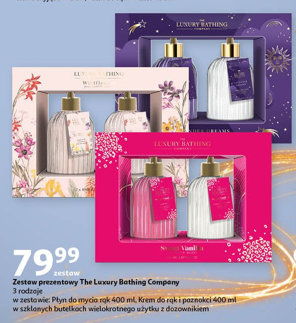 Zestaw w pudełku sweet vanilla: płyn do mycia rąk 400ml + krem do rąk i paznokci 400ml The luxury bathing promocja w Auchan