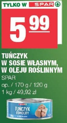 Tuńczyk w sosie własnym, w oleju roślinnym Spar promocja w SPAR