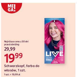 Farba do włosów smoking pink Schwarzkopf live ultra brights promocja w Rossmann