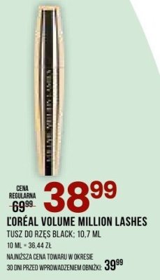 Tusz do rzęs L'Oreal Volume Million Lashes tusz 3 w 1 Black 10,7 ml promocja w Drogerie Natura