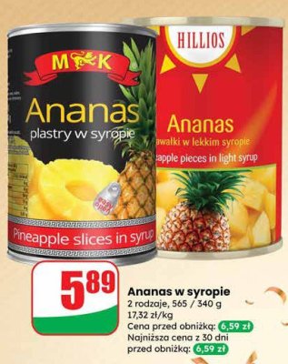Ananas w syropie 2 rodzaje promocja w Dino