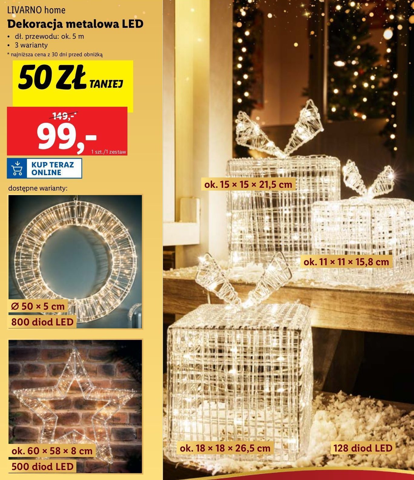 Dekoracja metalowa led 60 x 58 x 8 cm LIVARNO HOME promocja