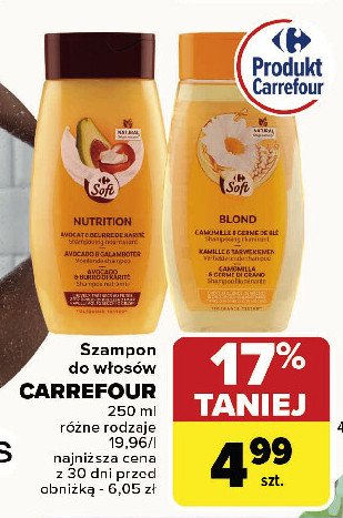 Szampon do włosów z ekstraktami z rumianku i kiełków pszenicy Carrefour soft promocja w Carrefour