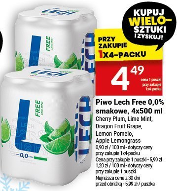Piwo Lech Free 0,0% smakowe, 4x500 ml promocja w Twój Market
