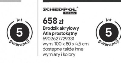 Brodzik akrylowy Atla prostokątny promocja w Castorama