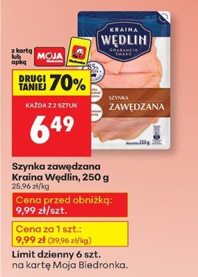 Szynka zawędzana Kraina Wędlin 250g promocja w Biedronka