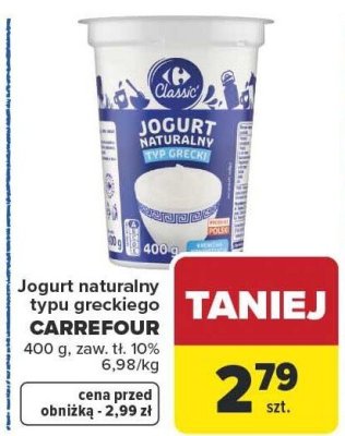 Jogurt naturalny typu greckiego Carrefour promocja w Carrefour
