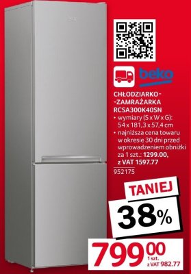 Lodówka beko CHŁODZIARKO-ZAMRAŻARKA RCSA300K40SN promocja w Selgros