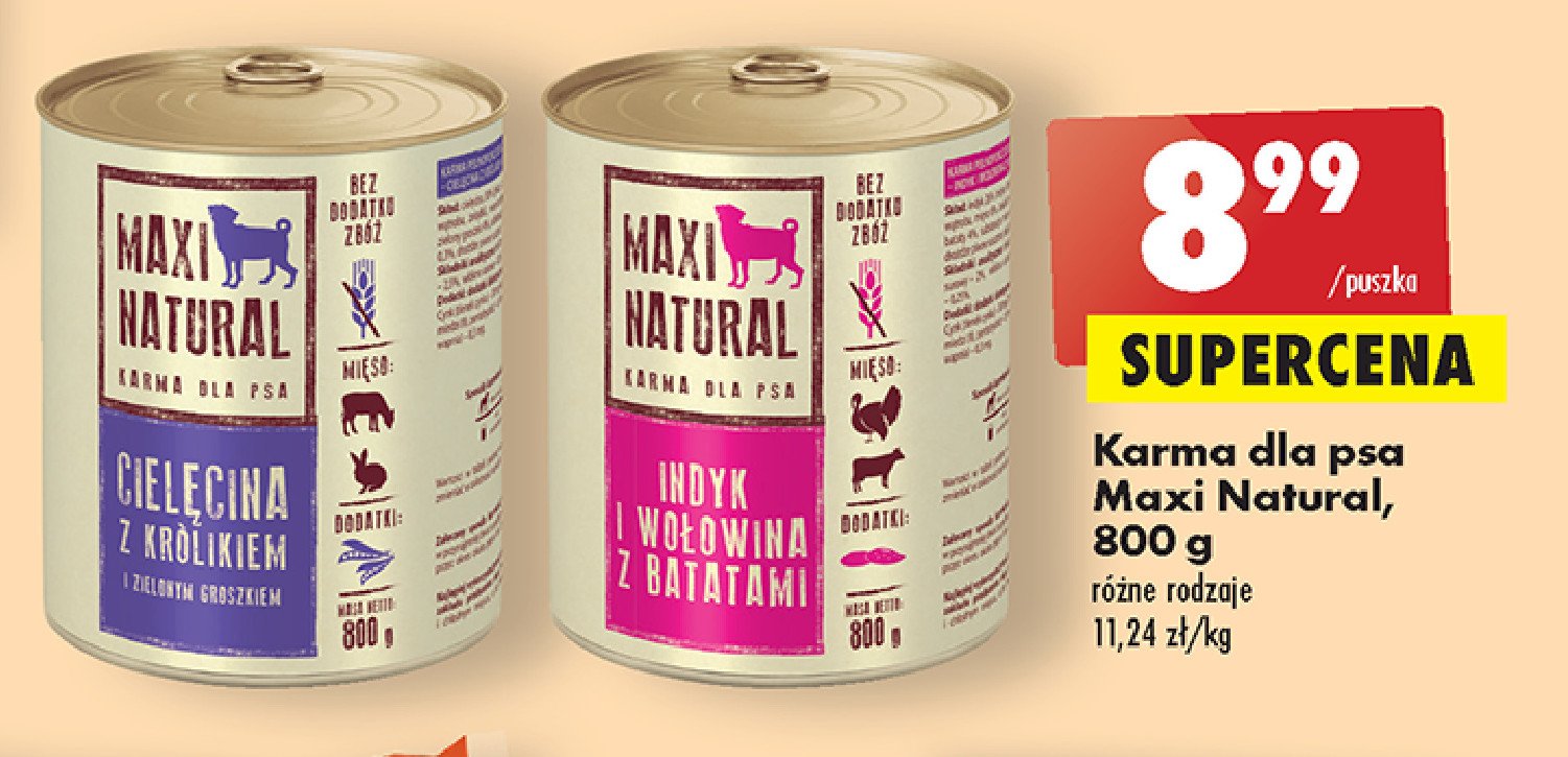 Karma dla psa indyk i wołowina z batatami Maxi natural promocje