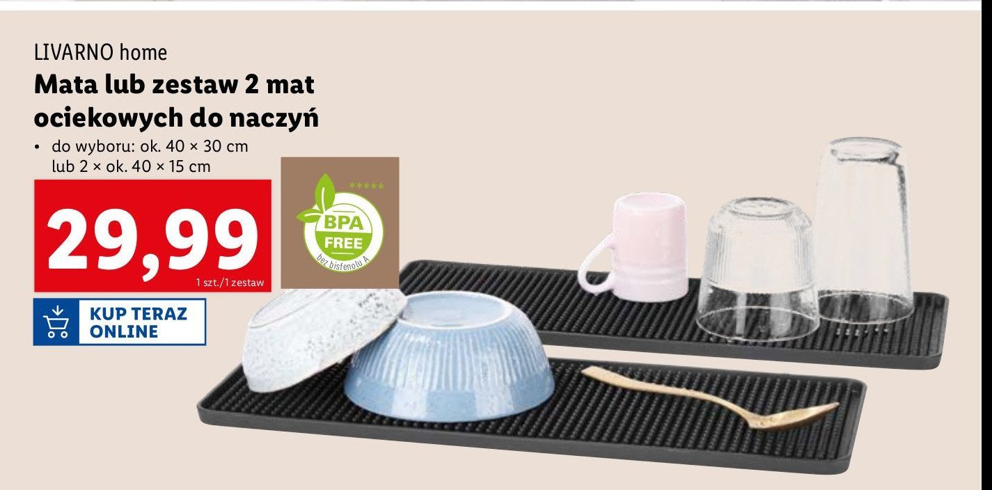 Mata ociekacz 40 x 30 cm LIVARNO HOME promocja w Lidl