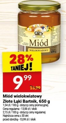 Miód wielokwiatowy Złote Łuki Bartnik, 650 g promocja w Twój Market