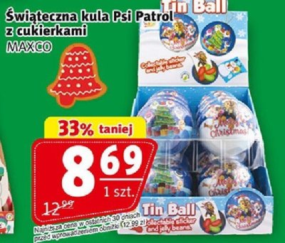 Świąteczna kula pół Patii z cukierkami Tin Ball promocja w Prim Market