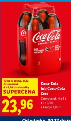 Napój Coca-Cola lub Coca-Cola Zero 4 x 2 l promocja w Lidl
