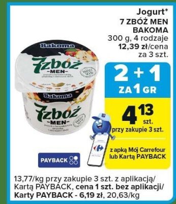Jogurt 7 zbóż Men Bakoma 300g 4 rodzaje promocja w Carrefour Express