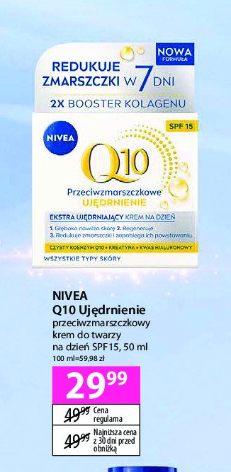 Krem do twarzy ujędrniający odżywczy na dzień spf 15 Nivea q10 promocja