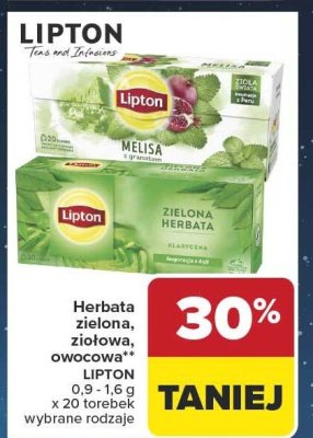 Herbata zielona, ziołowa, owocowa LIPTON 0,9 g x 20 torebek promocja w Carrefour