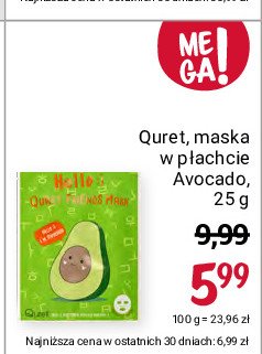 Maska w płachcie avocado Quret promocja
