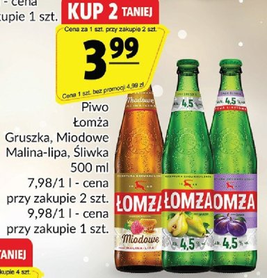 Piwo Łomża Gruszka, Miodowe Malina-lipa, Śliwka 500 ml promocja w Prim Market