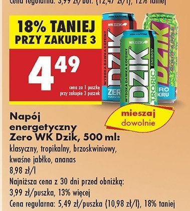 Napój energetyczny tropic zero WK DZIK promocja w Biedronka